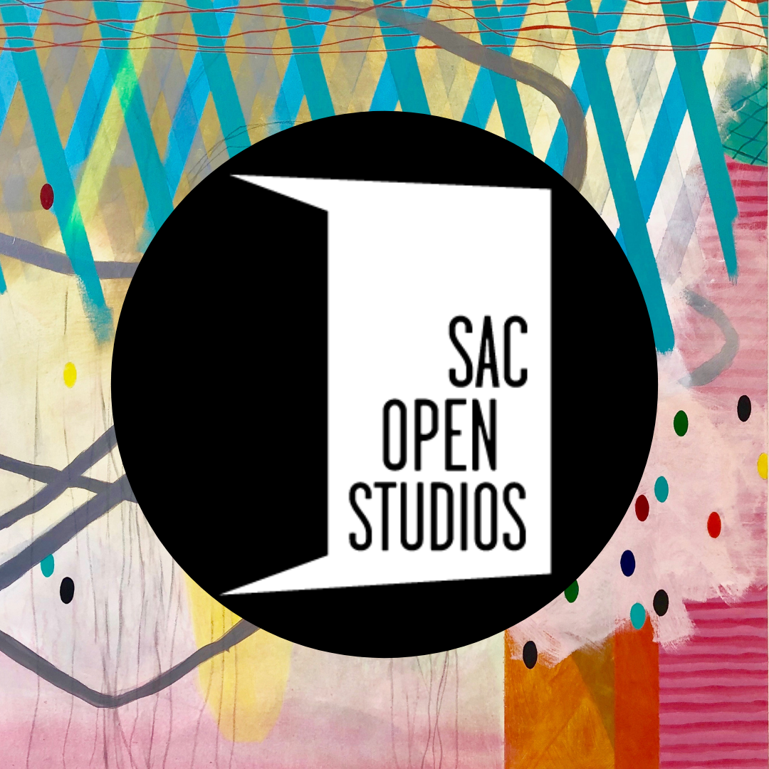 Sac open studios logo against the bakcground of Gioa Fonda's painting